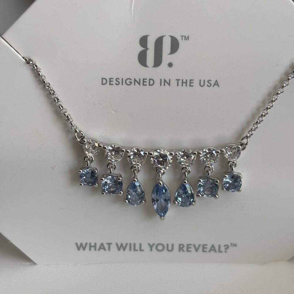 A Delicate Moment Aquamarine Cubic Zirconia and Rhodium Plating Necklace by BP